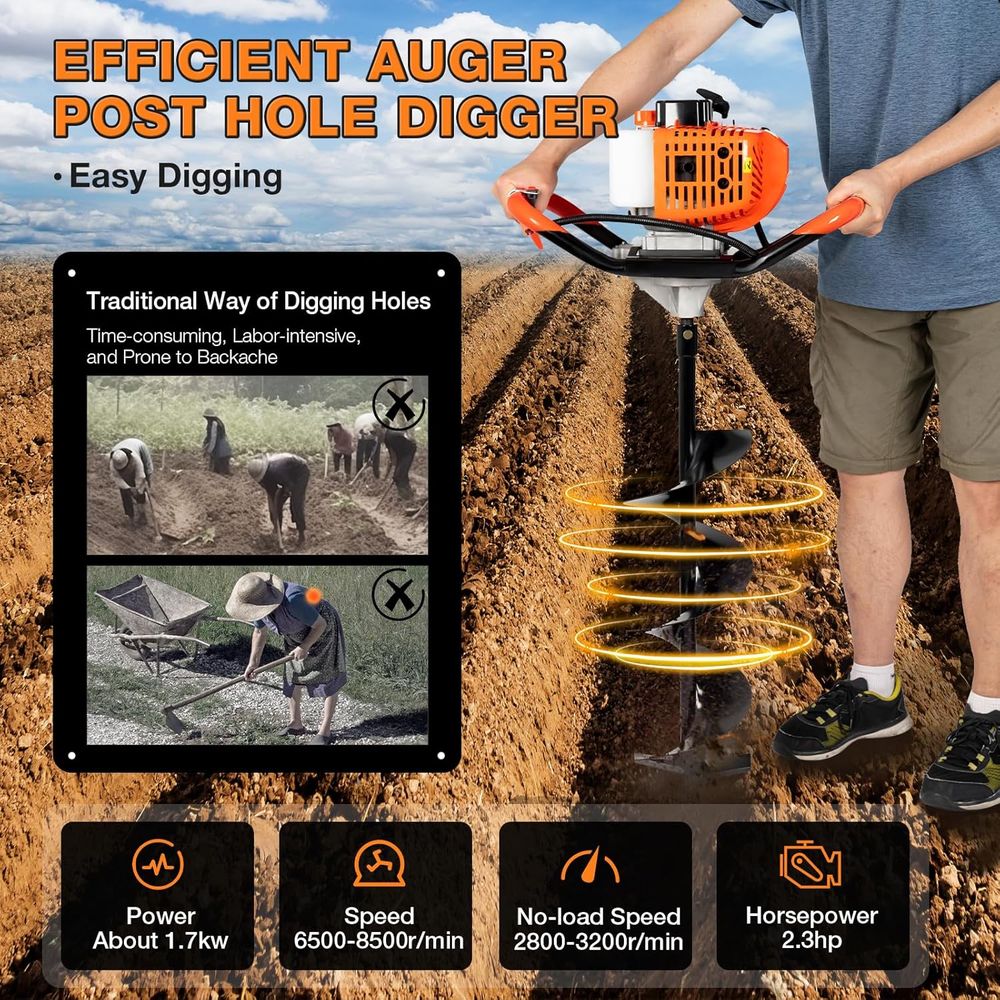 Gas-Powered 52cc 2-Stroke Post - Post Hole Digger reseña y precio